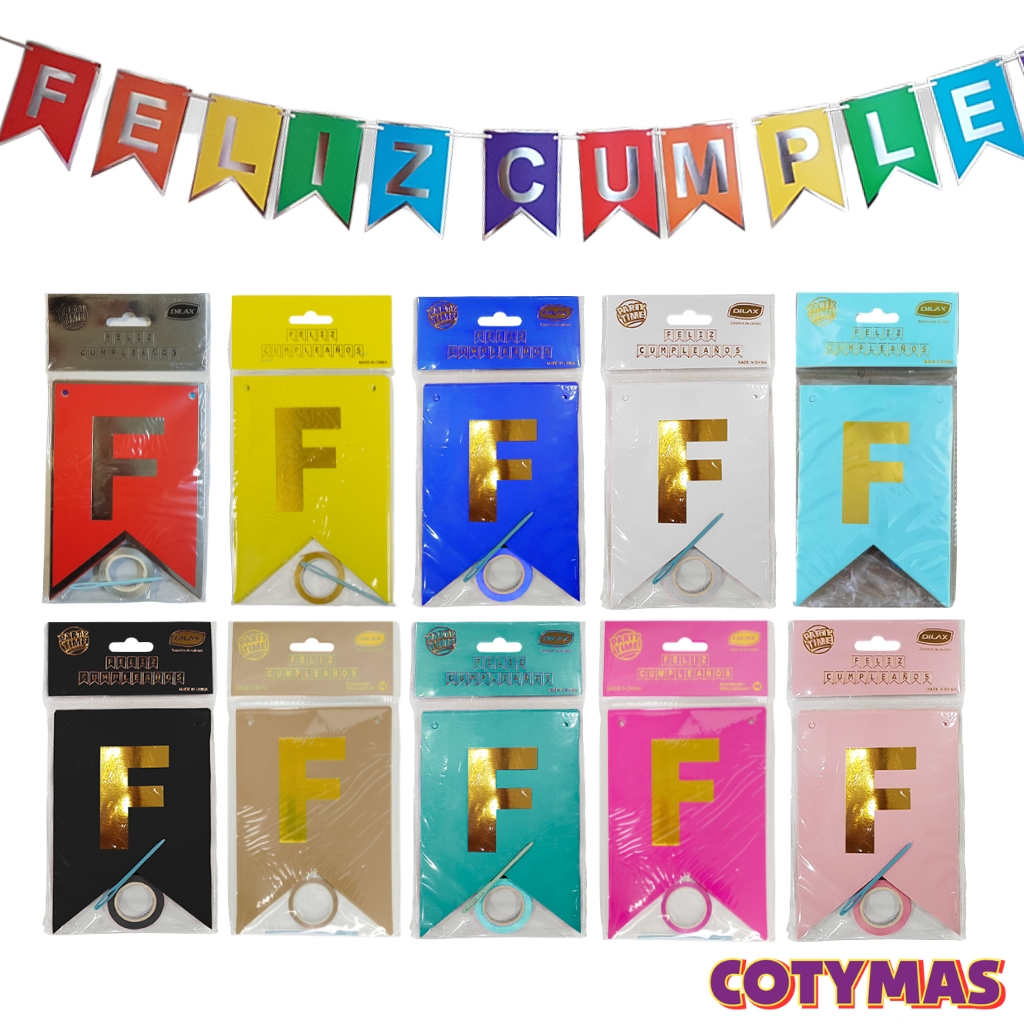 Banderin Feliz Cumple Colores Lisos