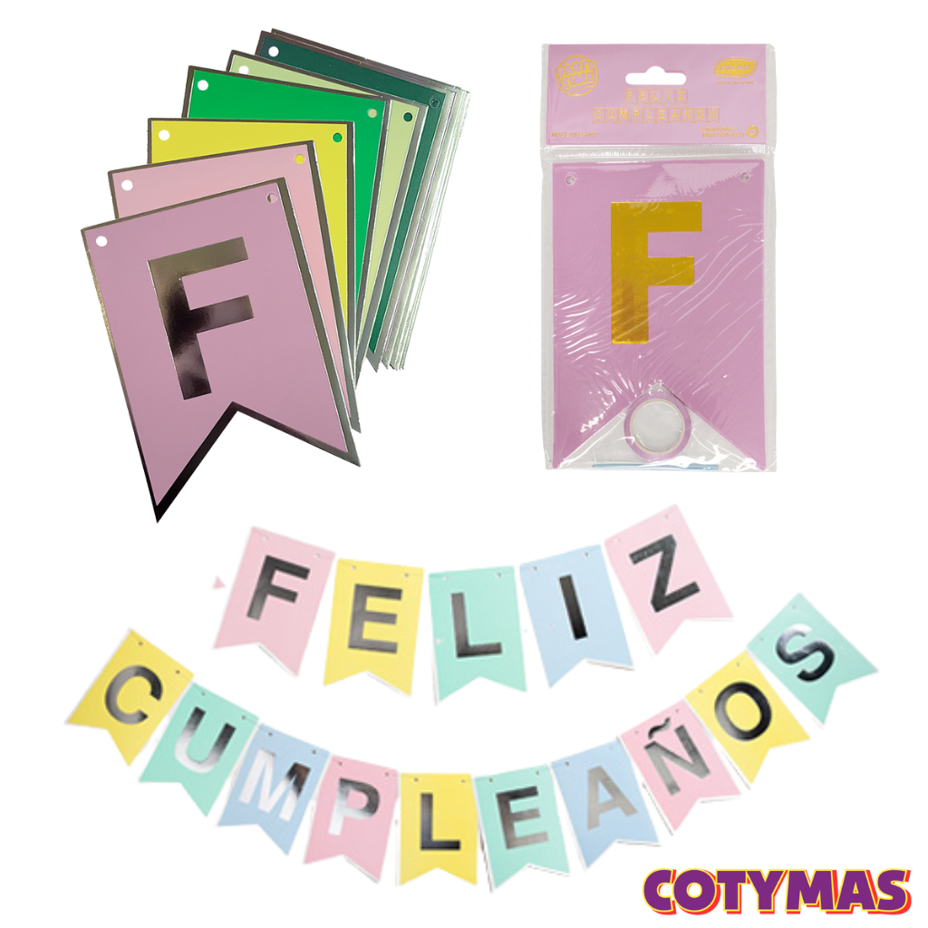 Banderin Feliz Cumple Colores Lisos