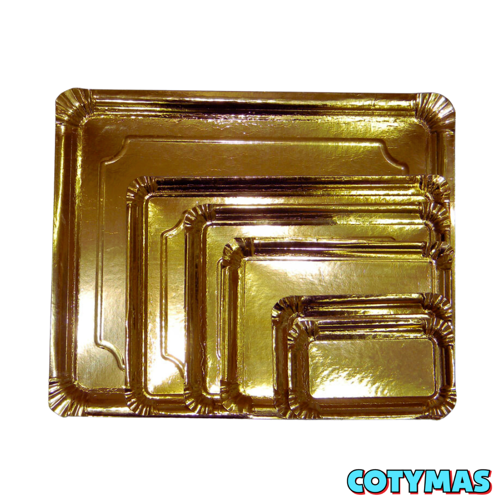 Bandeja Rectangular Dorada de Cartón - ¡Presentación de Lujo para Tus Creaciones!