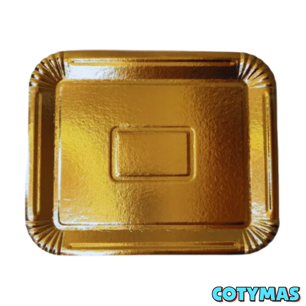 Bandeja Rectangular Dorada de Cartón - ¡Presentación de Lujo para Tus Creaciones!