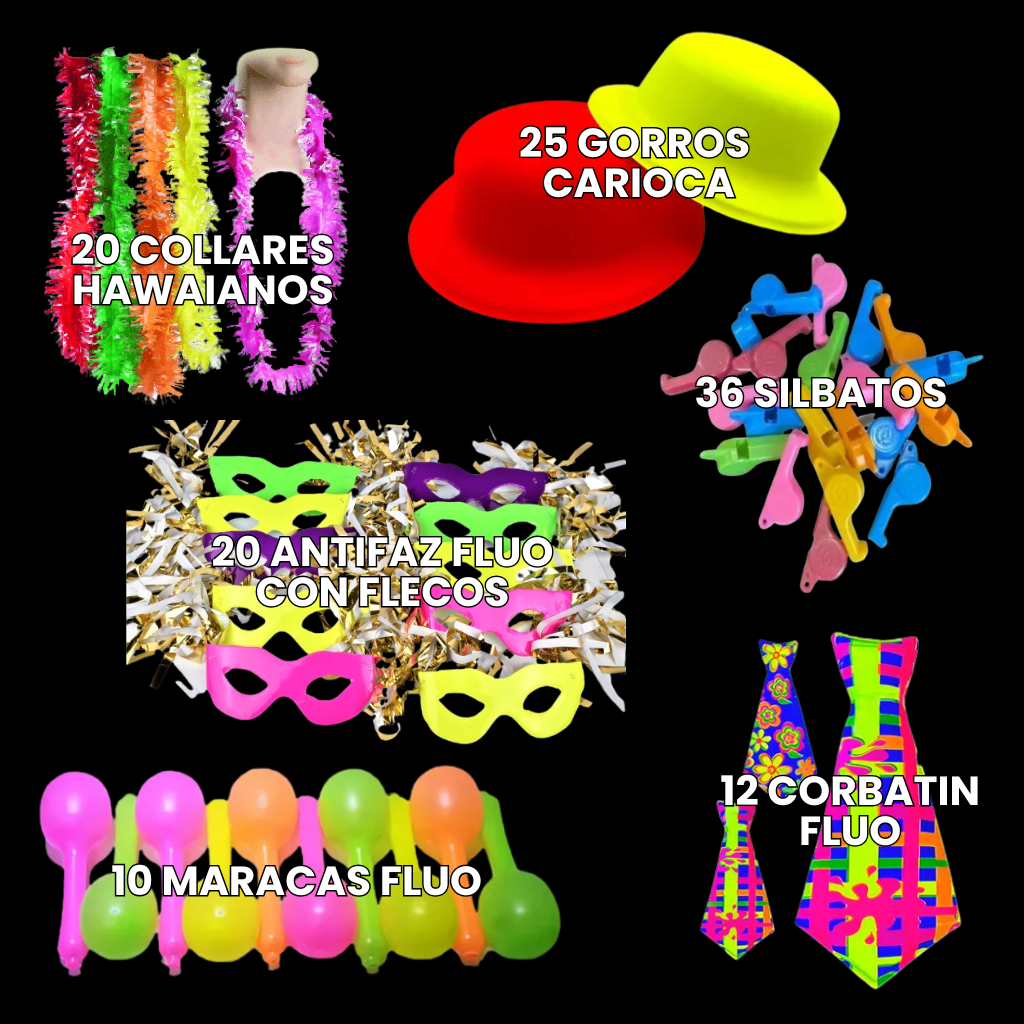 Kit Cotillón Carioca: Combo Fiesta Básicos (Para 50 Personas)